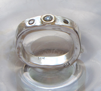 14k white gold enagement ring with sapphires and diamonds