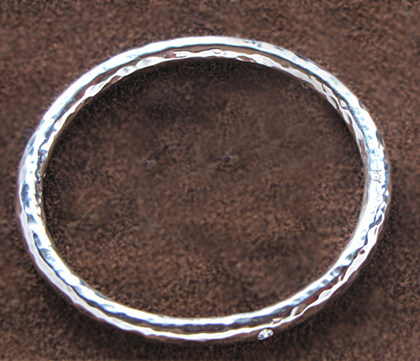 hand forged sterling silver bangle with diamonds