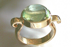 yellow gold ring, green beryl cabochon